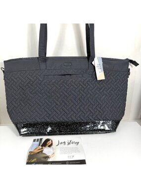 NWT Lug Avion Gray Quilted Tote Bag Overnight Travel Sparkling Glitter Bottom